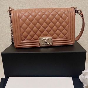 Chanel Caviar Boy Medium 21K Caramel Bag GHW